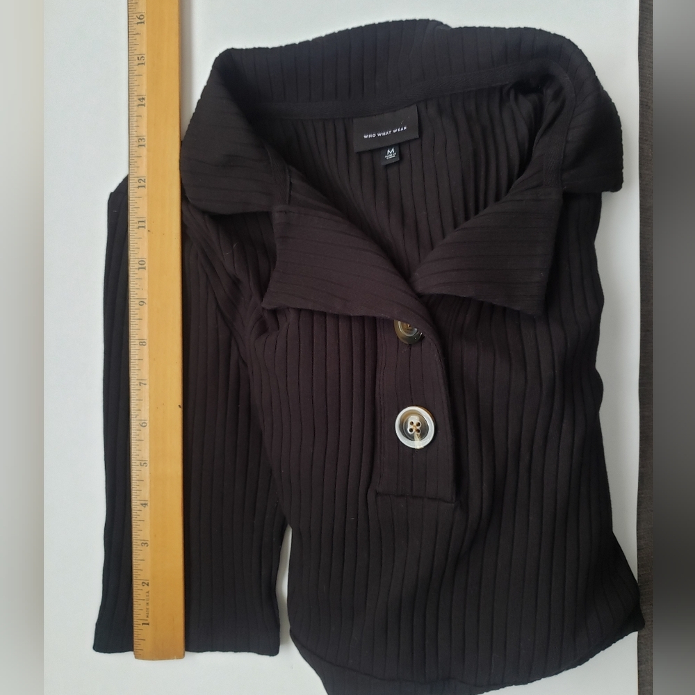 Who What Wear Short Sleeves Midi black ribbed knit collared dress Size M - Picture 6 of 7
